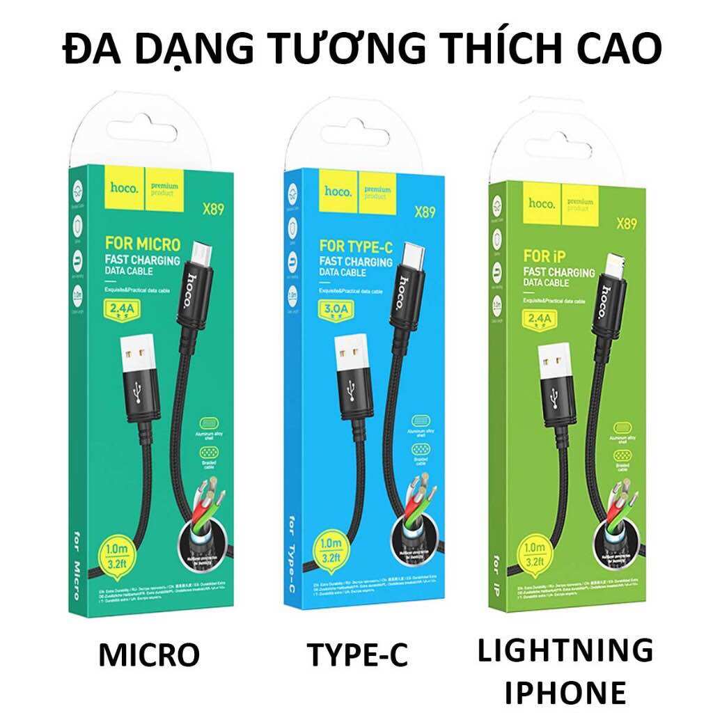 Combo 5 cáp type c bọc dù hoco x89