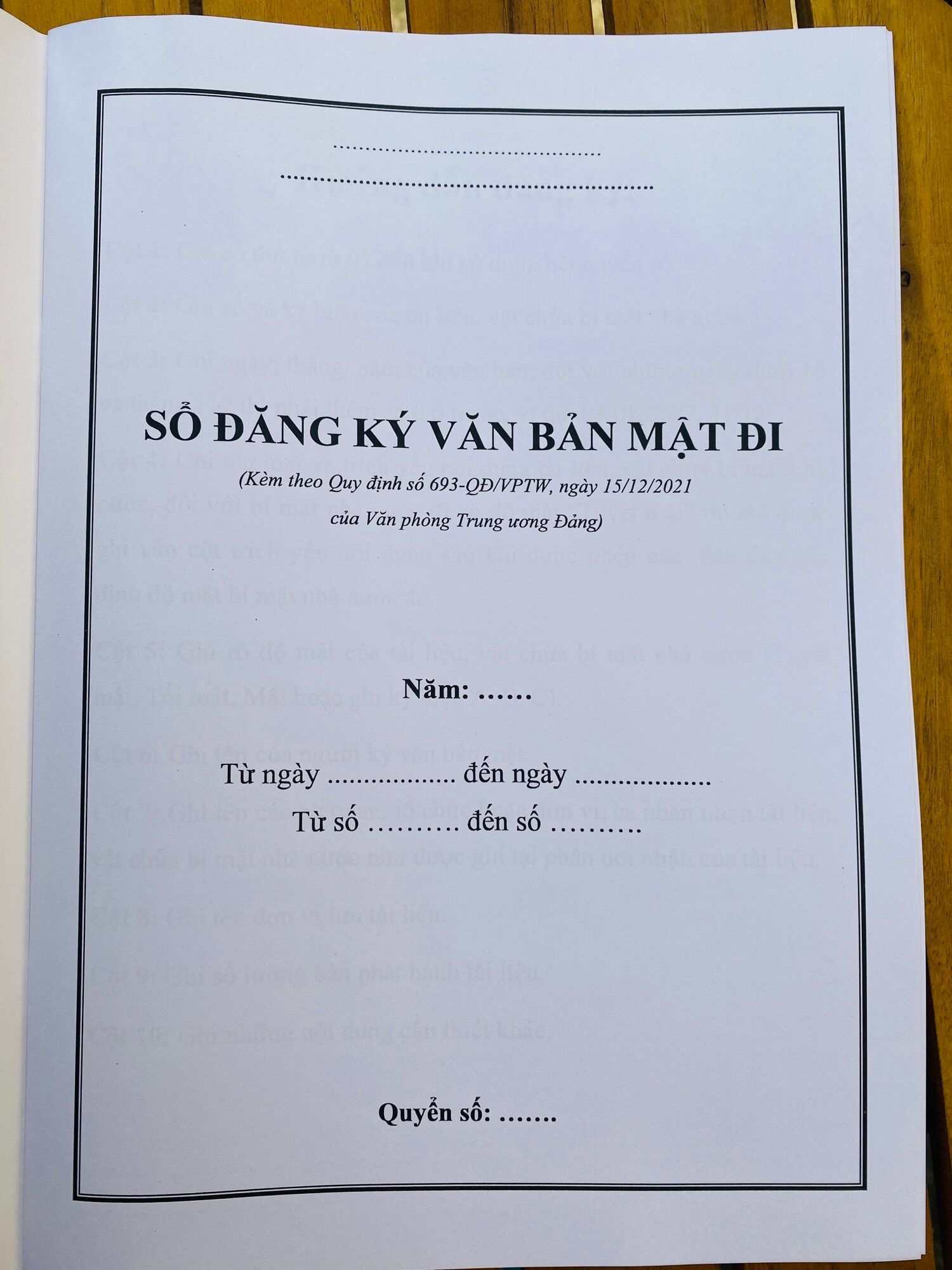 SỔ ĐĂNG KÝ VĂN BẢN MẬT ĐI