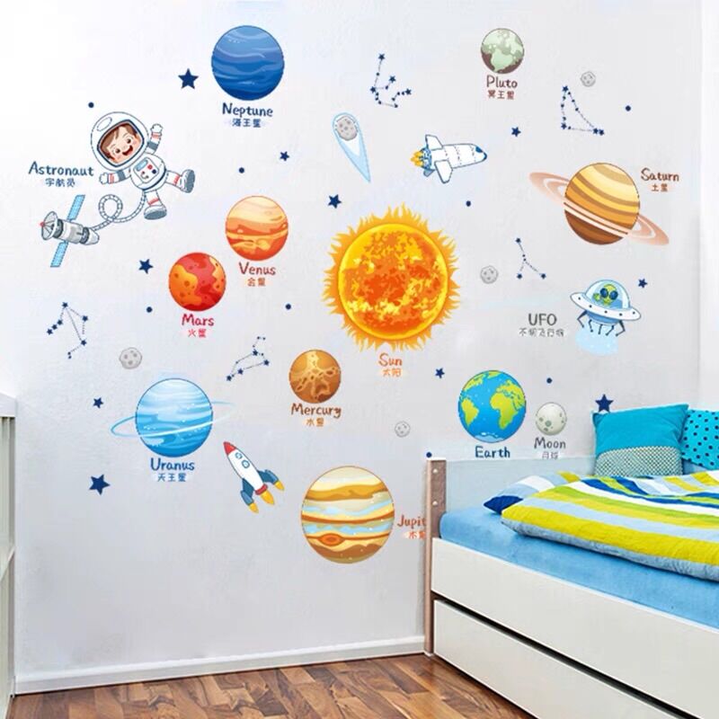 Decal dán tường vũ trụ trang trí phòng ngủ cho bé