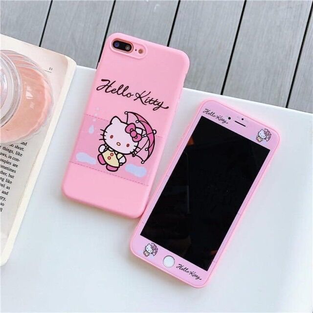 Ốp lưng kèm cường lực iphone 7plus/ 8plus Hello Kitty