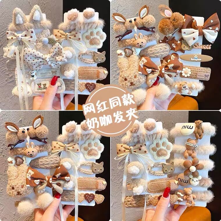 Set kẹp tóc cột tóc lông thỏ dễ thương phong cách hàn quốc cho bé gái