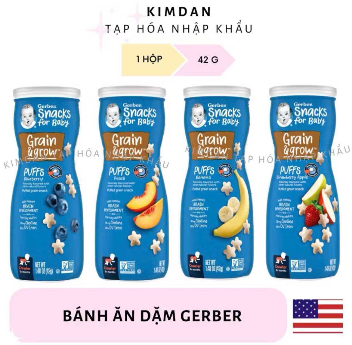 [SALE XẢ KHO] BÁNH ĂN DẶM GERBER PUFFS CAO HÌNH NGÔI SAO ĐỦ VỊ DÀNH CHO BÉ NHẬP KHẨU MỸ