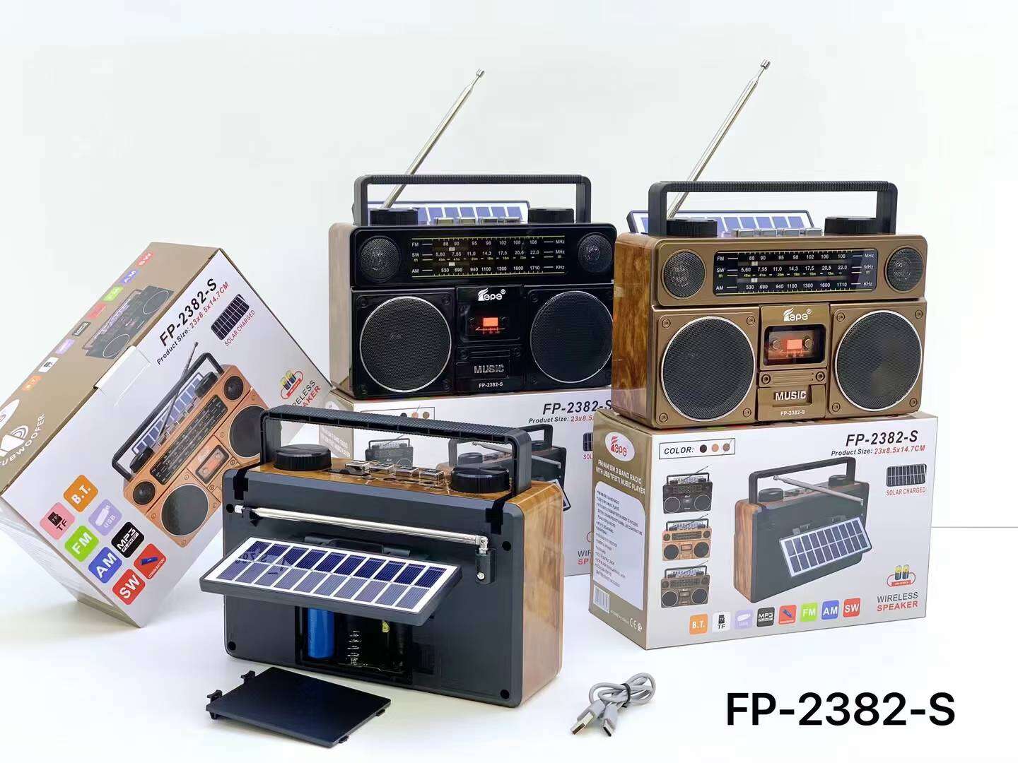Đài FM Radio FP-2382-S bắt được Bluetooth kết nối USB thẻ nhớ full chức năng âm thanh cổ điển có năng lượng mặt trời