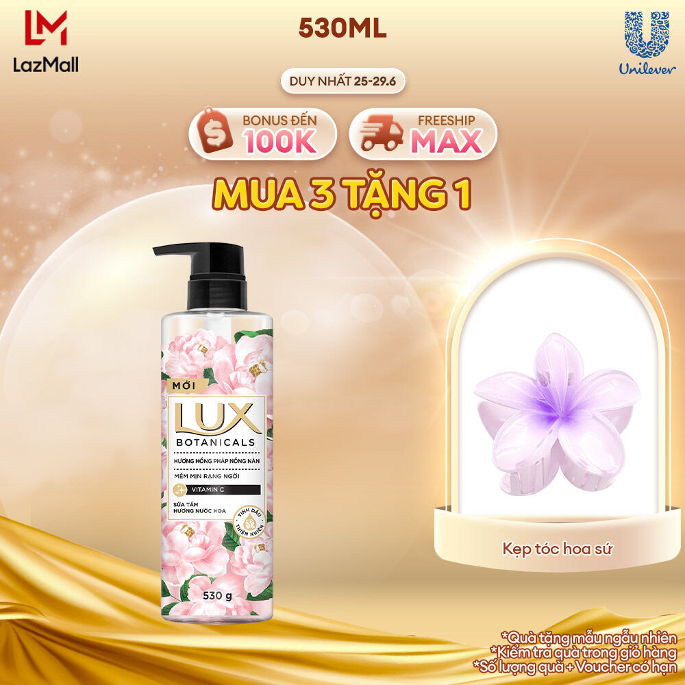 Sữa Tắm Lux Botanical Hương Nước Hoa Hồng Pháp Nồng Nàn Hương Nước Hoa Cao Cấp Sáng Mịn Rạng Ngời 570G