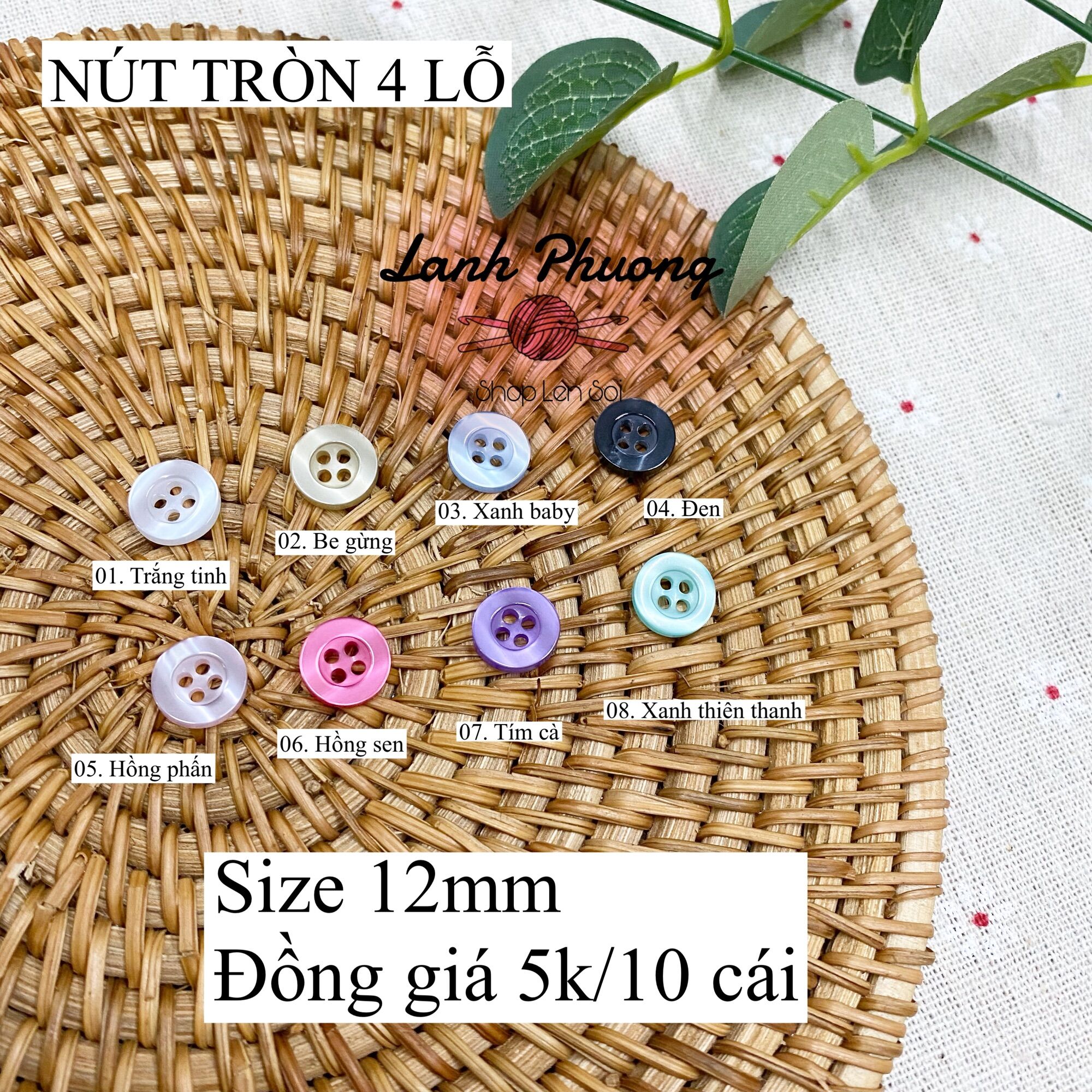 Nút áo nhựa tròn 12mm