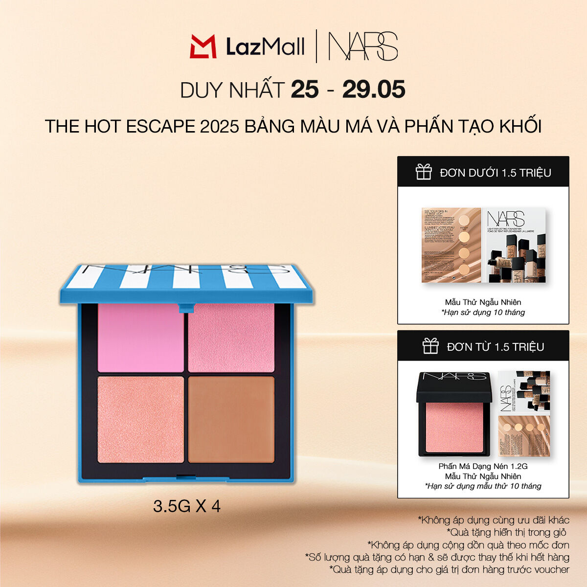 [Hot Escape Collection] Bảng màu má và phấn tạo khối, làm nâu da NARS Hot Escape Cheek Palettes 3.5gx4