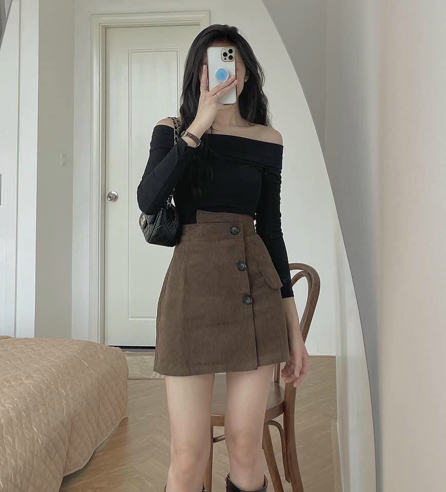 Áo bẹt vai gân tay dài