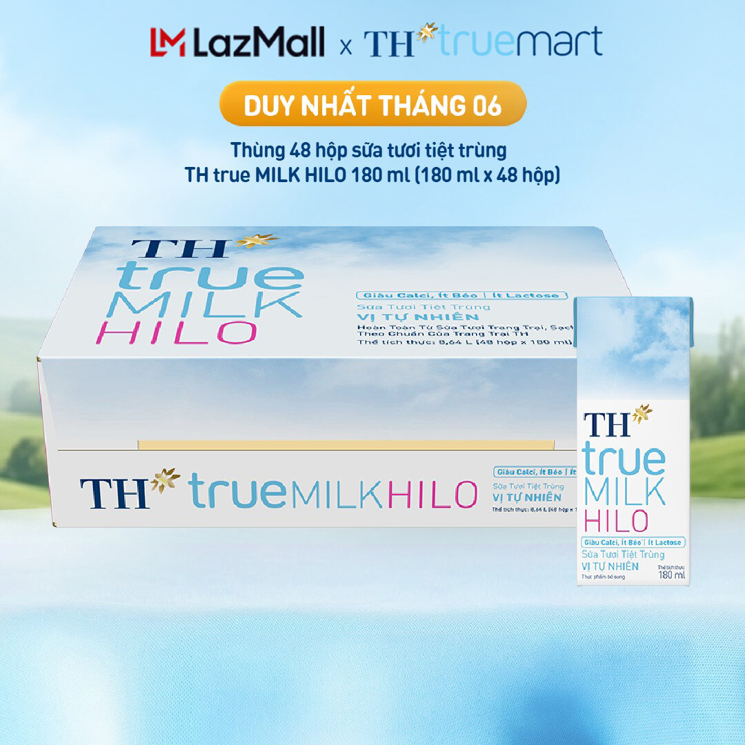 Thùng 48 hộp sữa tươi tiệt trùng TH true MILK HILO vị tự nhiên 180 ml (180 ml x 48)