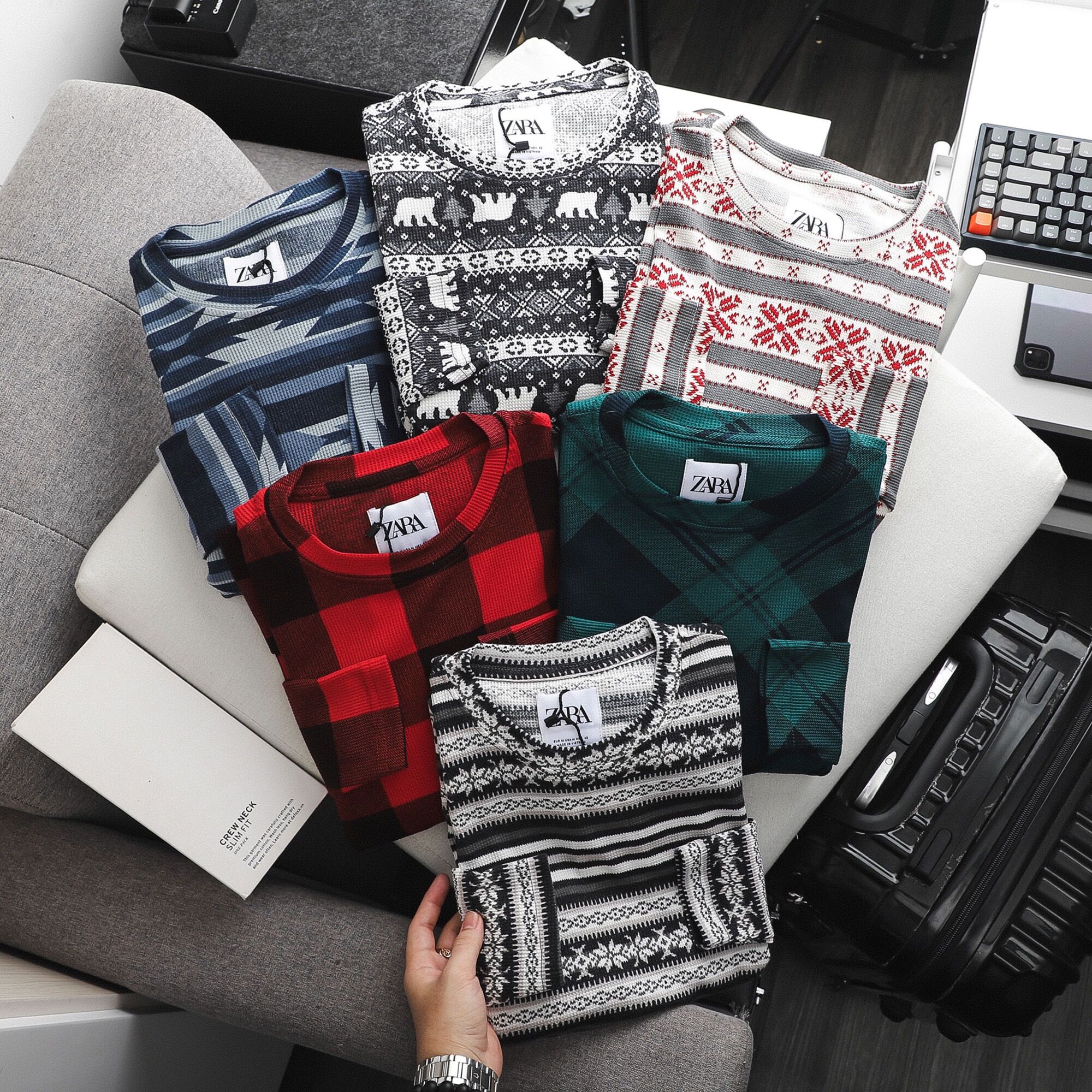 Áo dệt kim dài tay- zara waffle thermal longsleeve.
