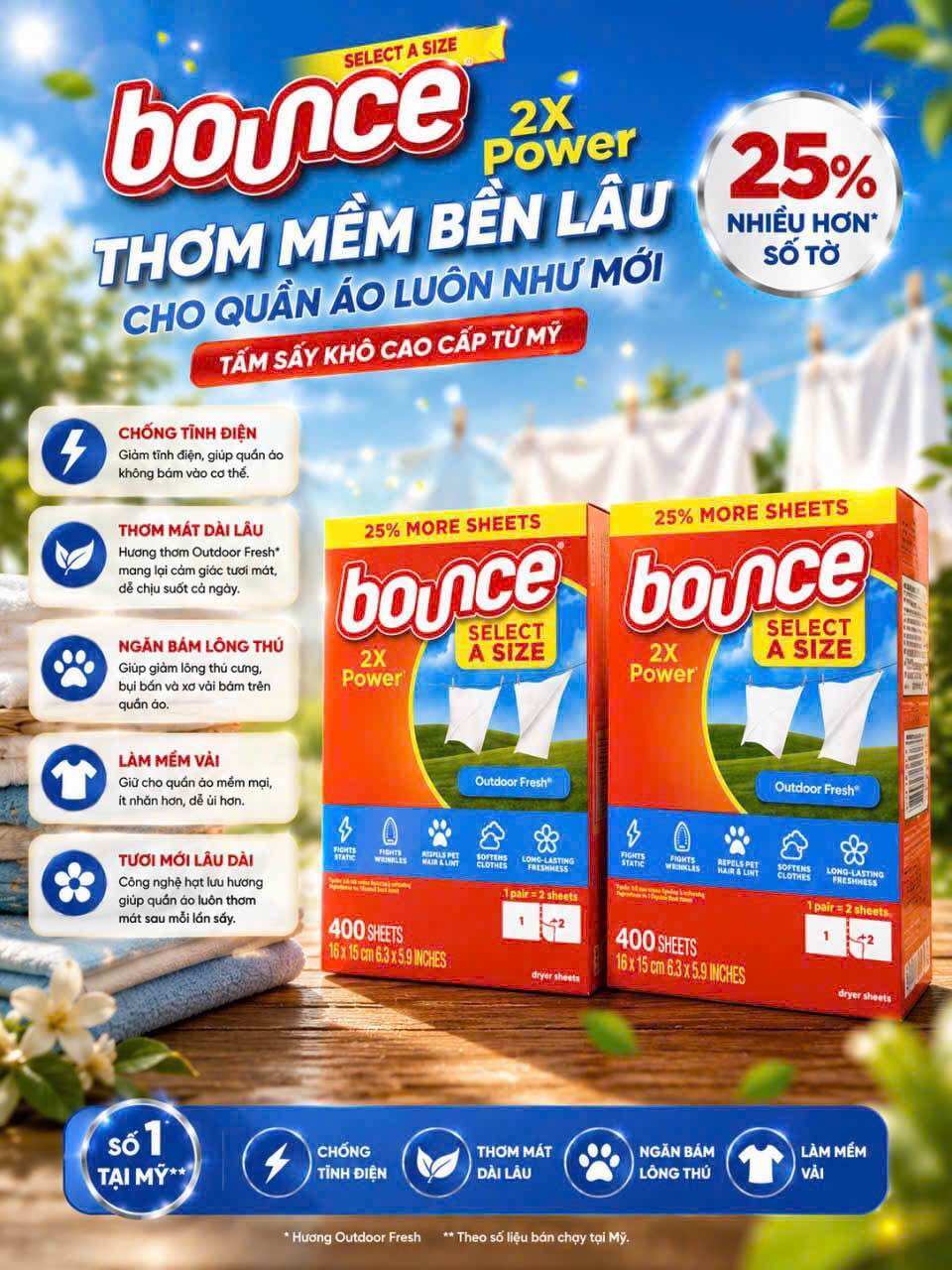 (Bill Mỹ hàng đi Ari)GIẤY THƠM Đa năng QUẦN ÁO BOUNCE hộp 400tờ