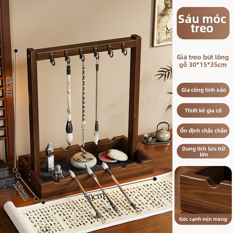 Giá Đỡ Bút Đa Năng Cho Thư Pháp Mẫu Trung Quốc Treo Tường Gỗ Thật