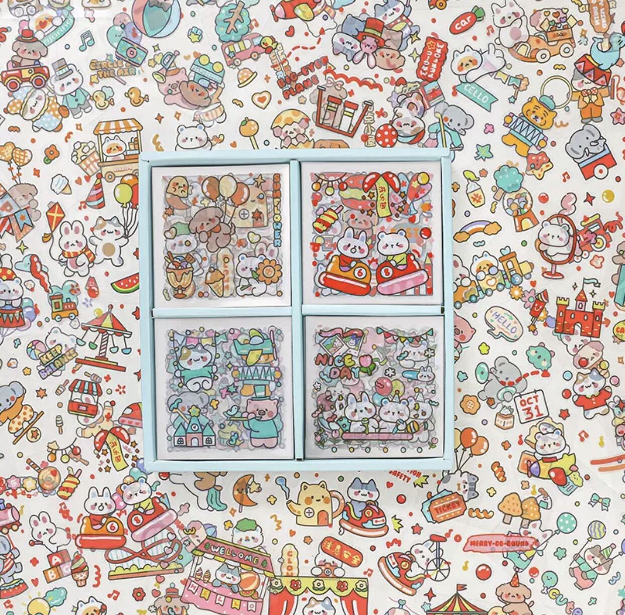 Hộp 100 tấm sticker cute Amusement Park (PVC)