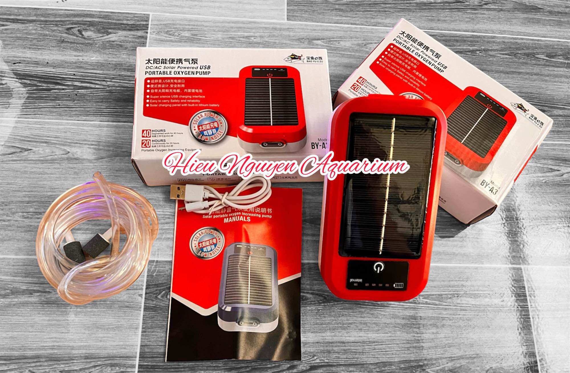 Oxi tích điện Baoyu BY-A3 ( sử dụng năng lượng mặt trời, USB, nguồn điến trực tiếp).