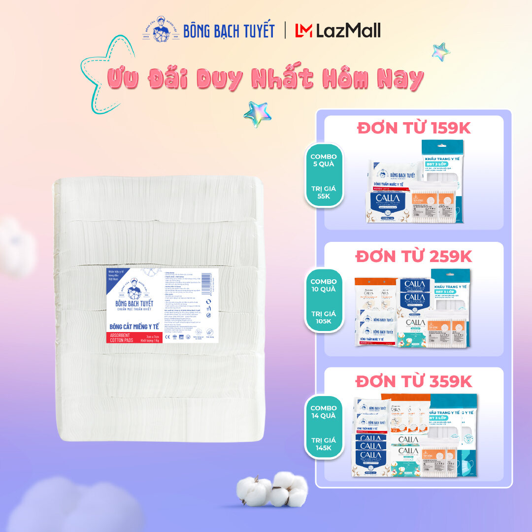 Bông y tế cắt Bạch Tuyết (7cm x 7cm) - 1Kg