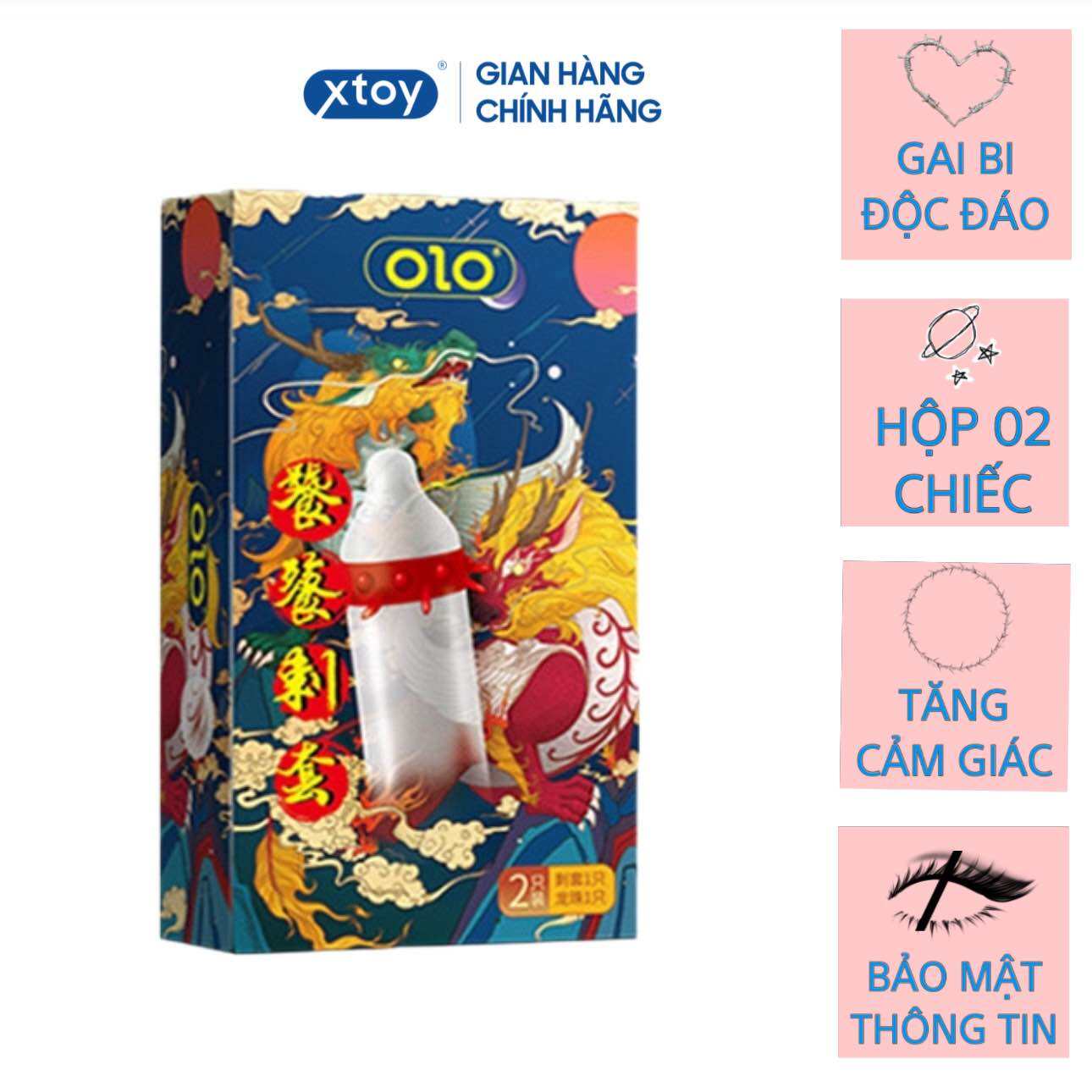 Bao cao su OLOL-R gân gai, gai bi , gel kéo dài thời gian Hộp 1 bcs và 1 hạt bi mẫu 02