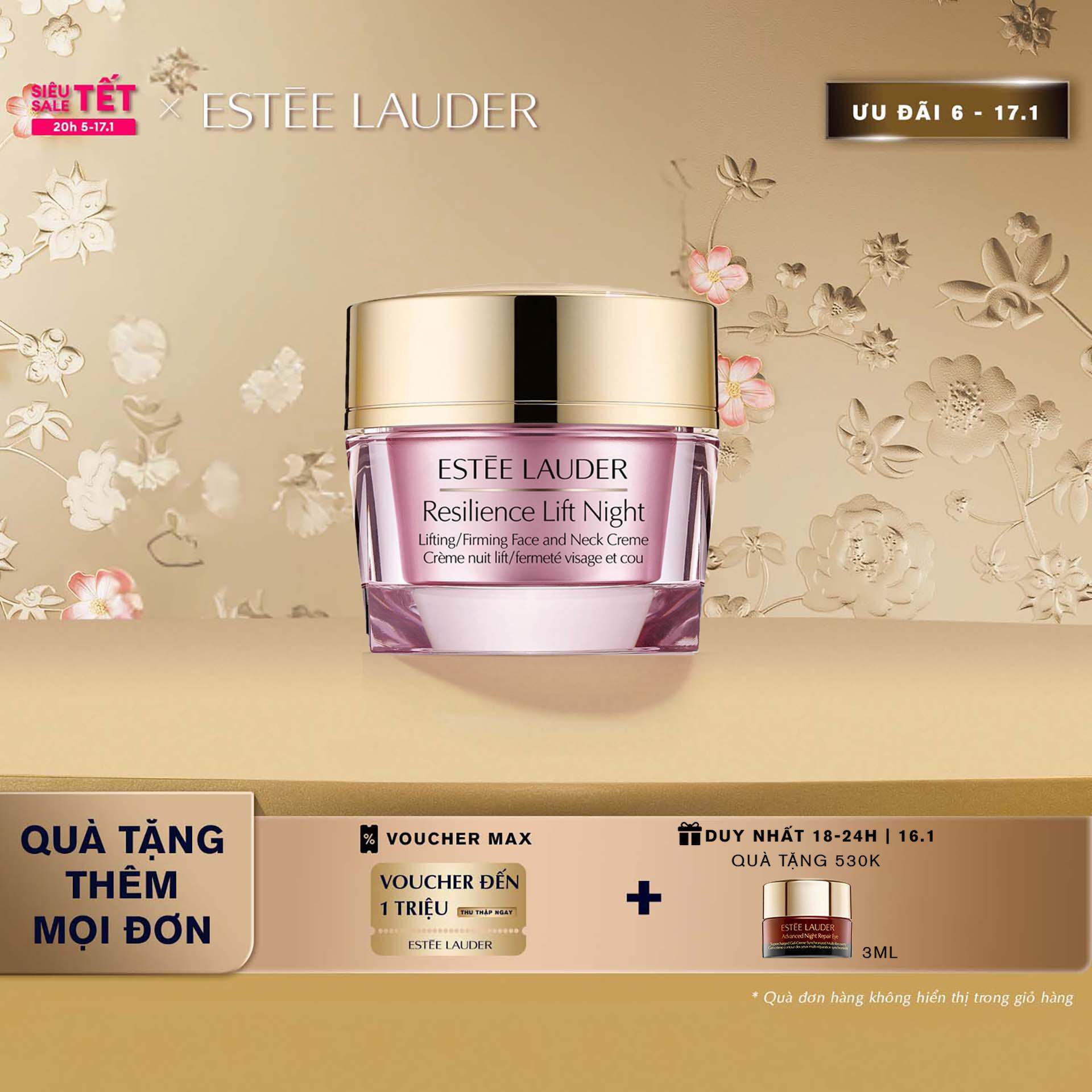 Kem dưỡng ẩm ban đêm nâng da cho vùng mặt và cổ Estee Lauder Resilience Lift Night Firming/Sculpting