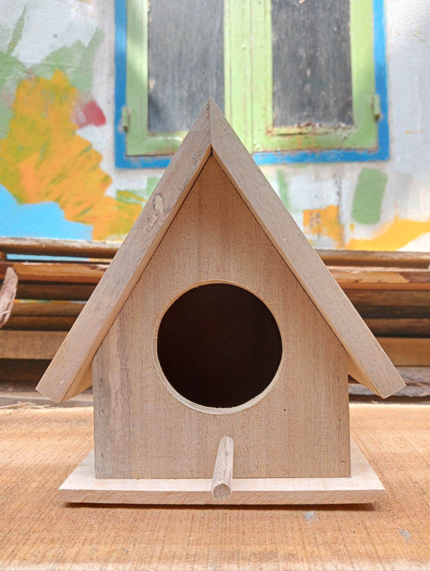 Tổ chim gỗ trang trí cảnh, tổ đẻ các dòng chim nhỏ đường kính lỗ 7.5cm gỗ thô để mộc