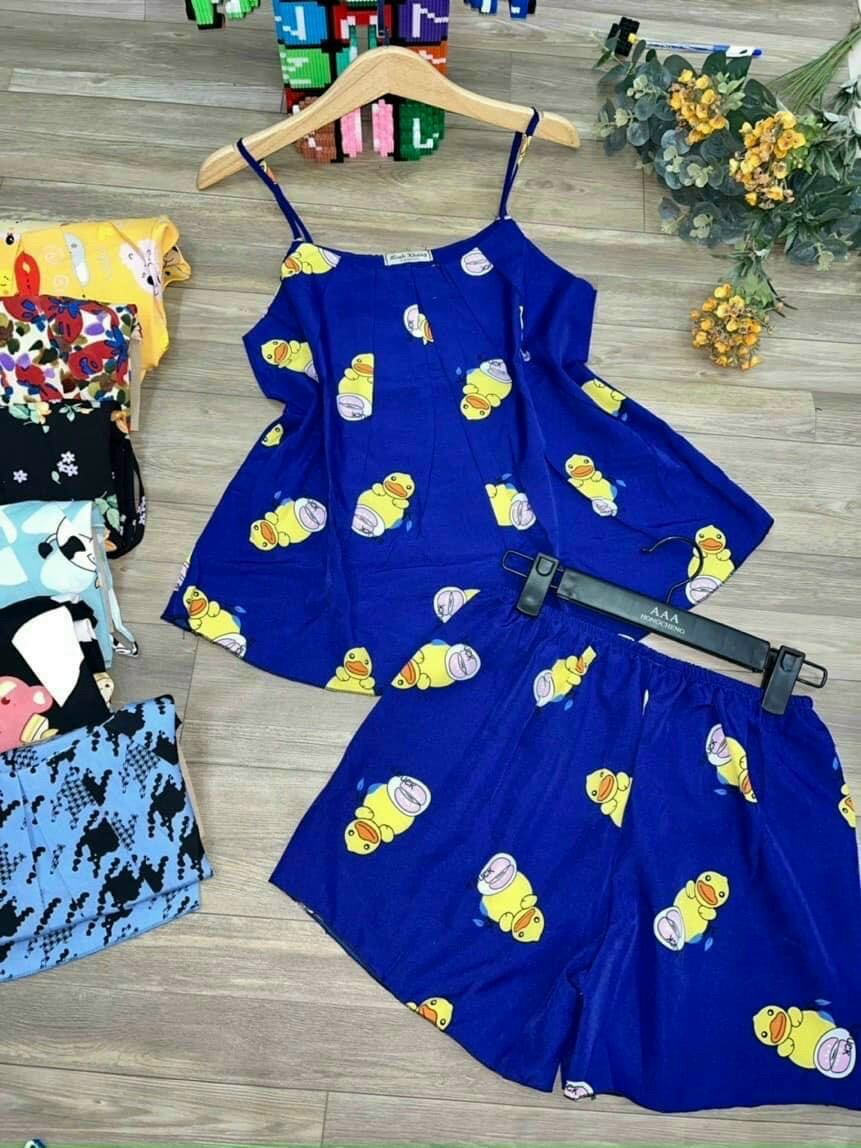 [Freeship 49k]Đồ bộ 2 dây quần đùi mặc nhà  - Đồ bộ lụa dễ thương nữ - M40