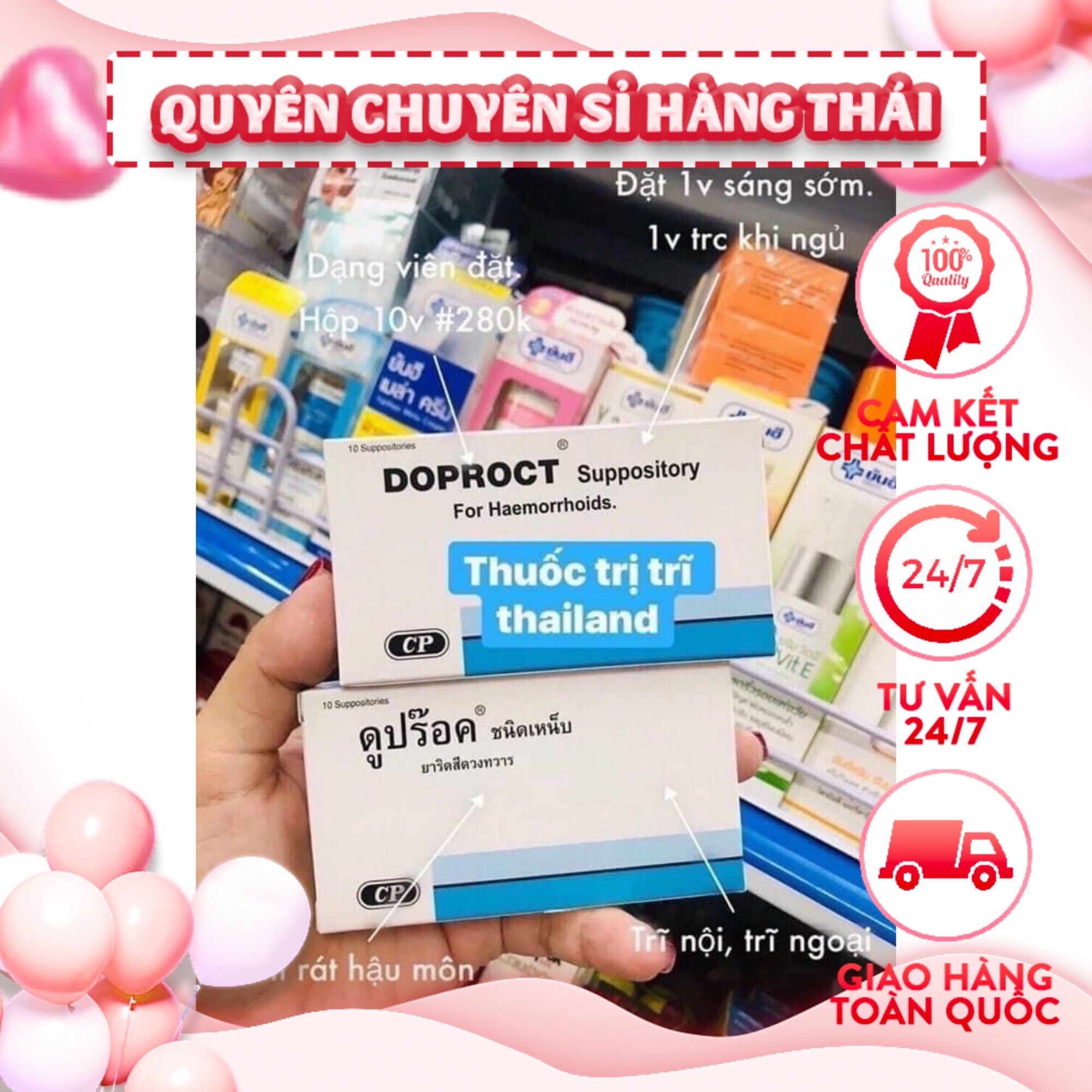 Hộp 10vien đặt trĩ doproct thái lan