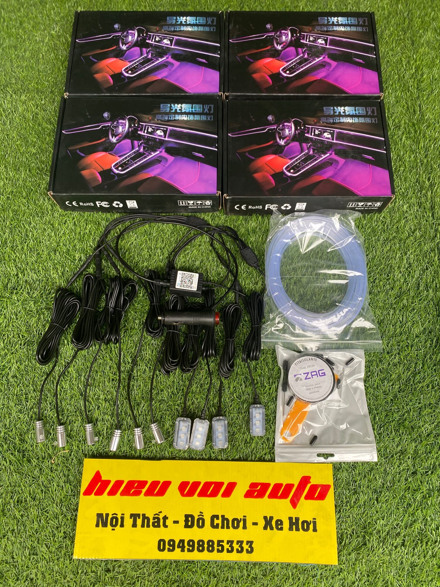 Led viền Nội thất (Taplo + Cánh cửa + sàn xe) Đổi màu qua App điện thoại