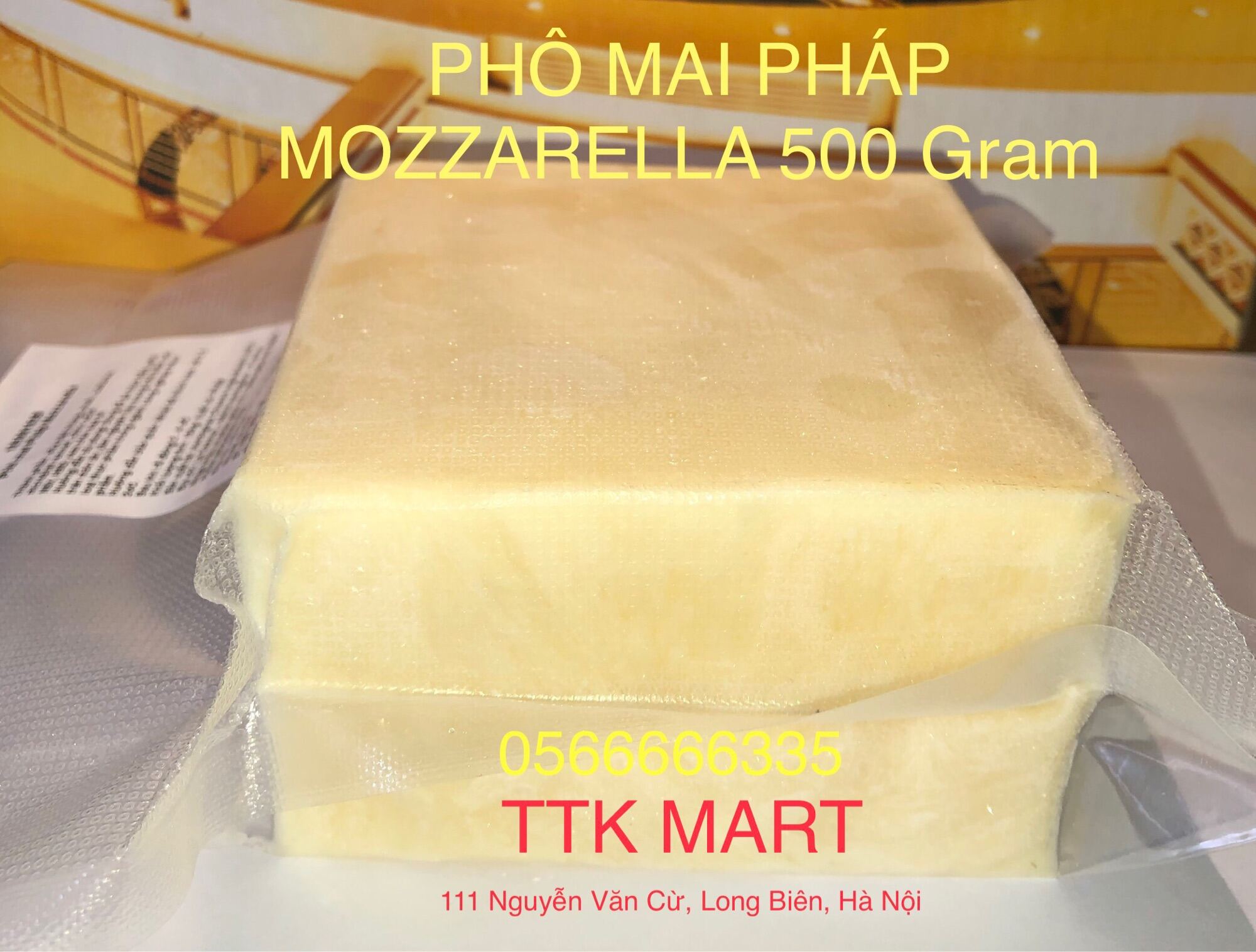 [Phô mai Chuẩn Pháp]- Mozzarella Pháp Khối 500 gram túi Zip.