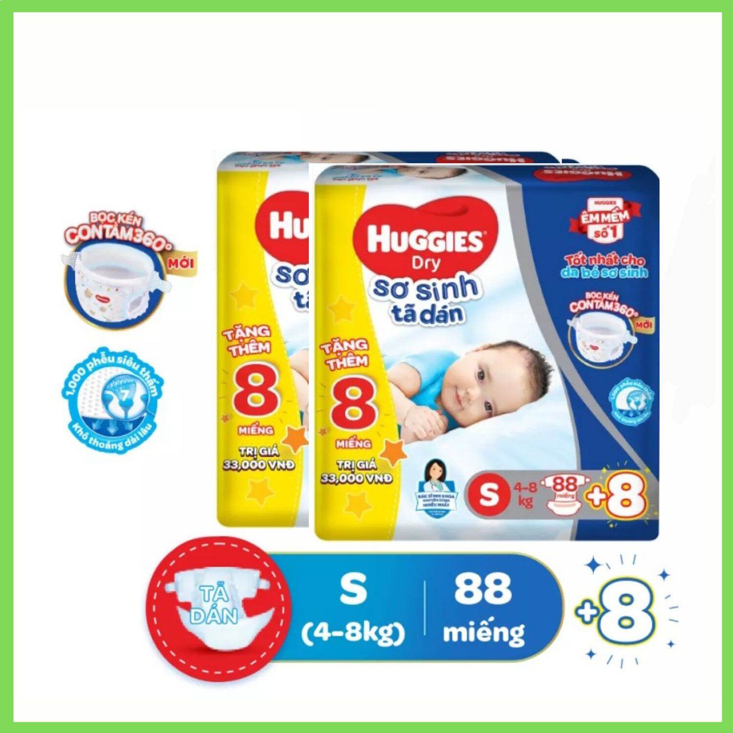 Combo 2 bịch tã dán huggies s88 - bao bì thay đổi theo từng đợt nhập hàng
