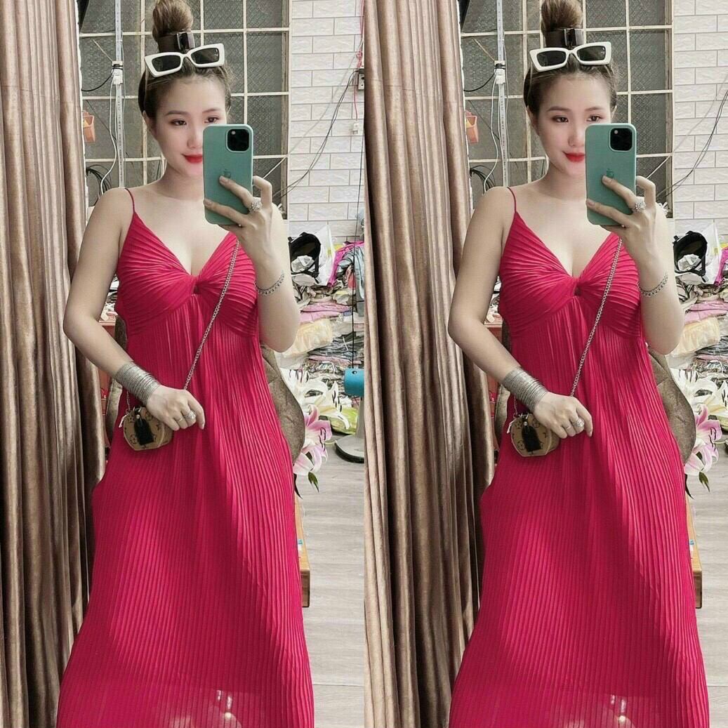 Đầm 2 Dây Xoắn Ngực Dập Ly