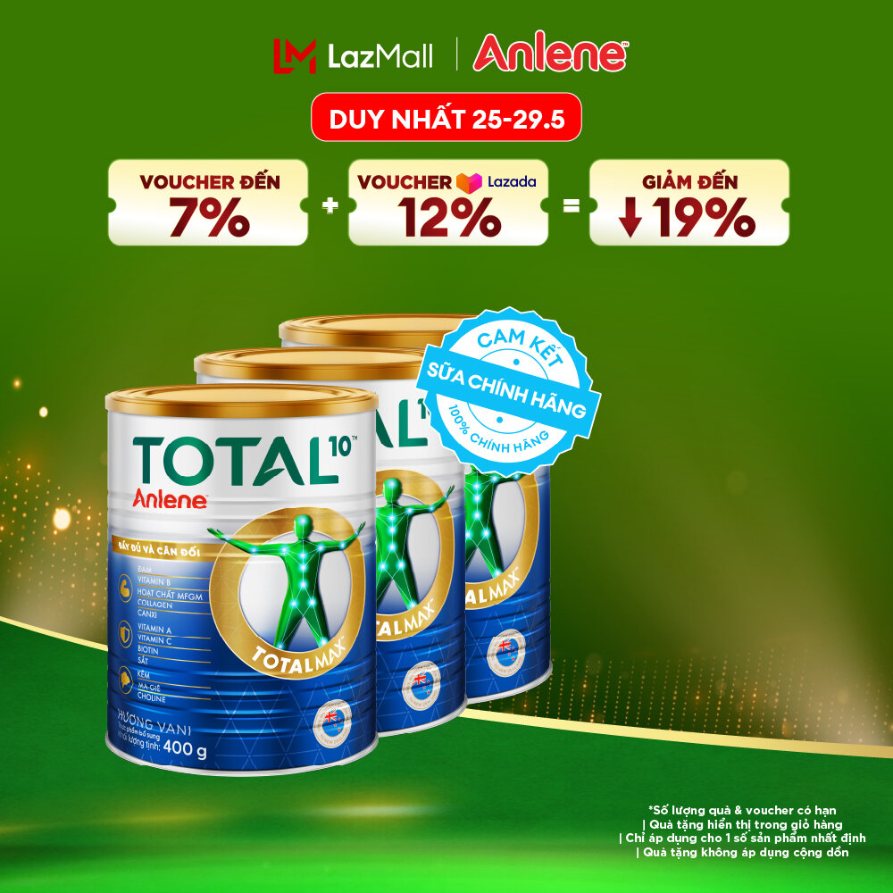 [Voucher giảm đến 26%]Combo 3 Sữa Bột Bổ Sung Dinh Dưỡng Anlene Total 10 Lon 400G