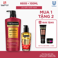 Combo Dầu Gội, Serum Dưỡng Tóc TRESemmé Keratin Smooth Keratinbond+ 850g, 100ml Cho Tóc Khô Xơ Rối Vào Nếp Suôn Mượt