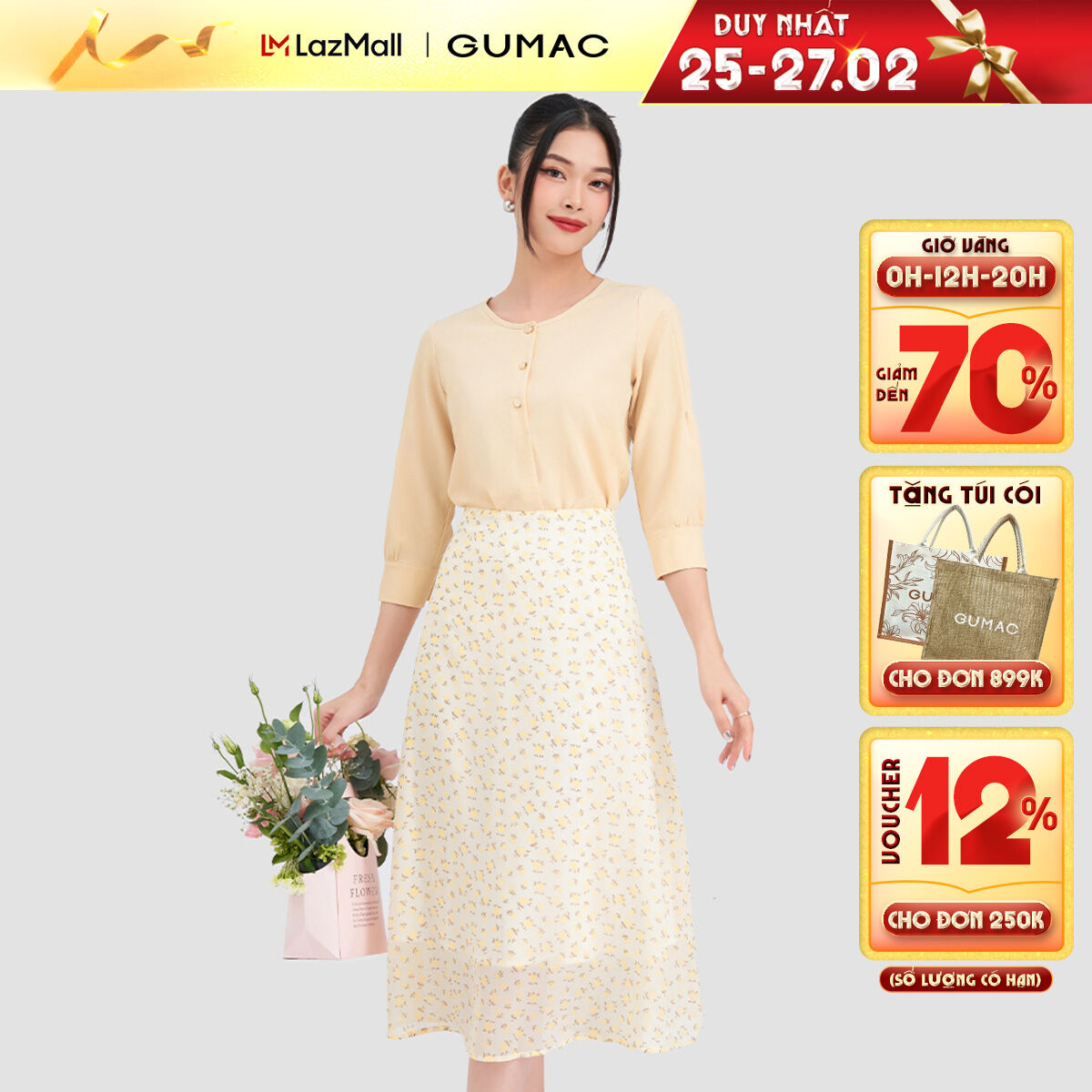Chân váy hoa midi gumac vd03056