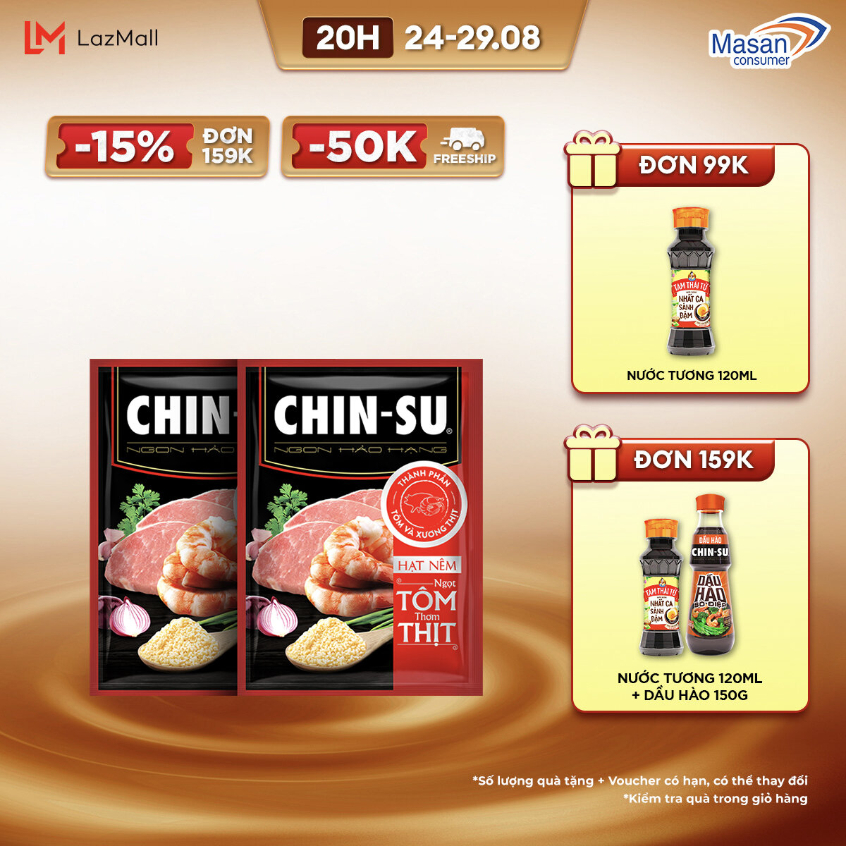 Combo 2 hạt nêm chin-su ngọt tôm thơm thịt gói 900g