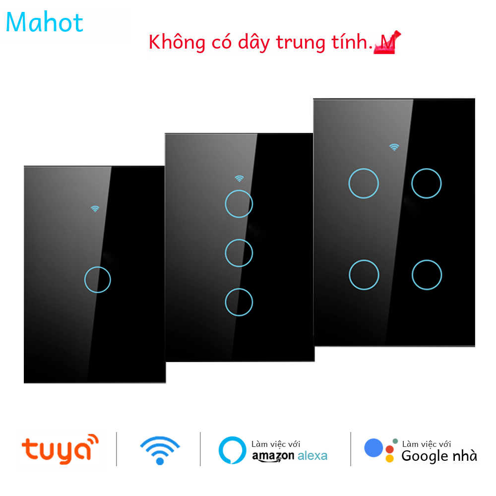 Tuya Cuộc Sống Thông Minh Wifi Công Tắc Đèn Cảm Ứng Từ Xa Không Dây 1-4 Gang Led Công Tắc Không Cần Dây Trung Tính Cho alexa Google Home