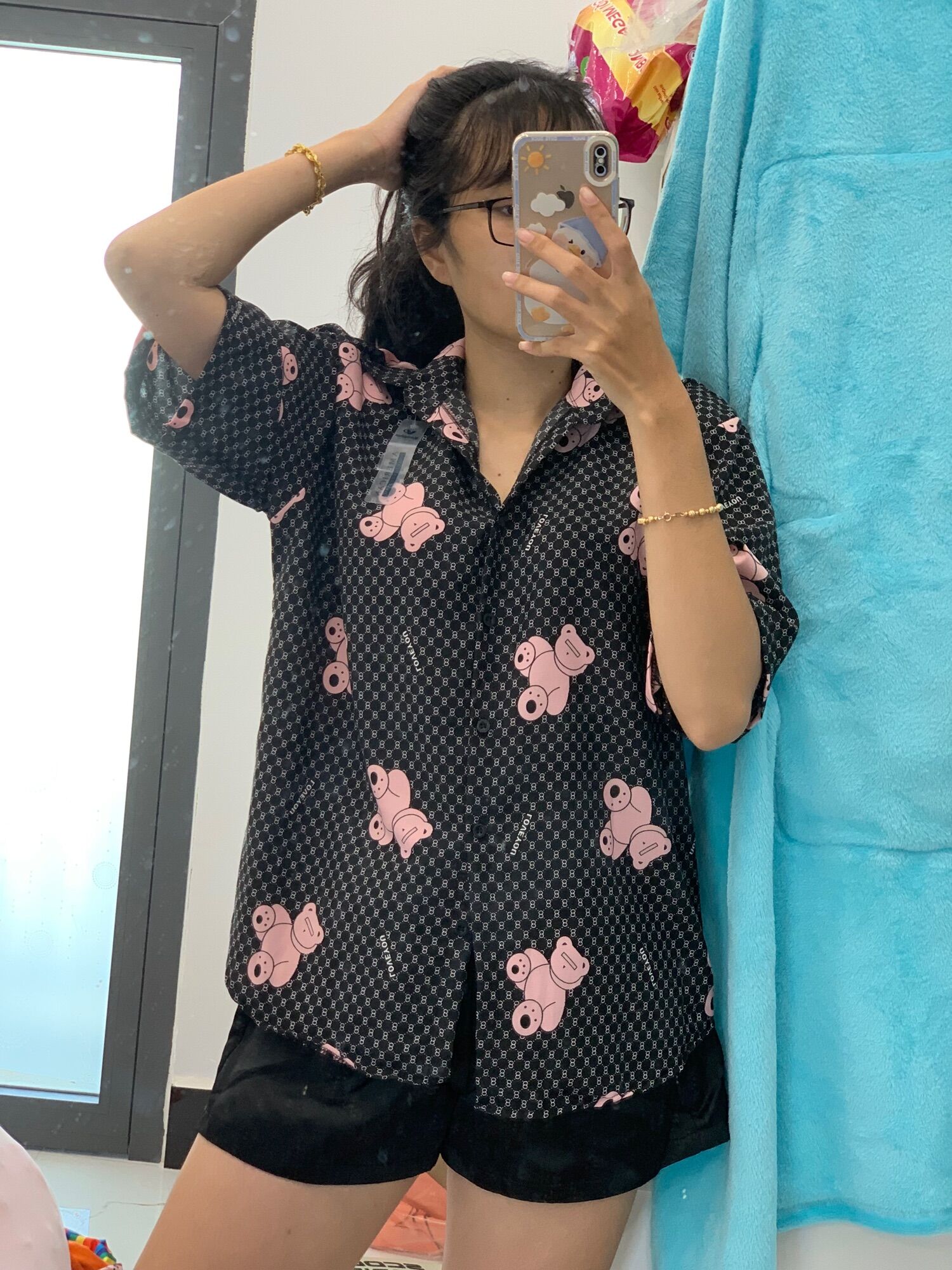 Áo sơmi lụa gấu from rộng [Hinh thật]