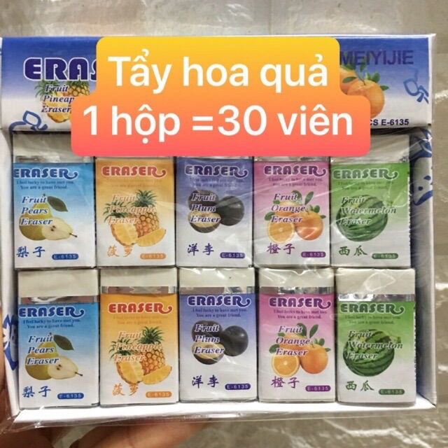 Hộp Gôm- Tẩy TRÁI CÂY : 30 Viên, Tẩy Sạch, Thơm Nhẹ nhàng