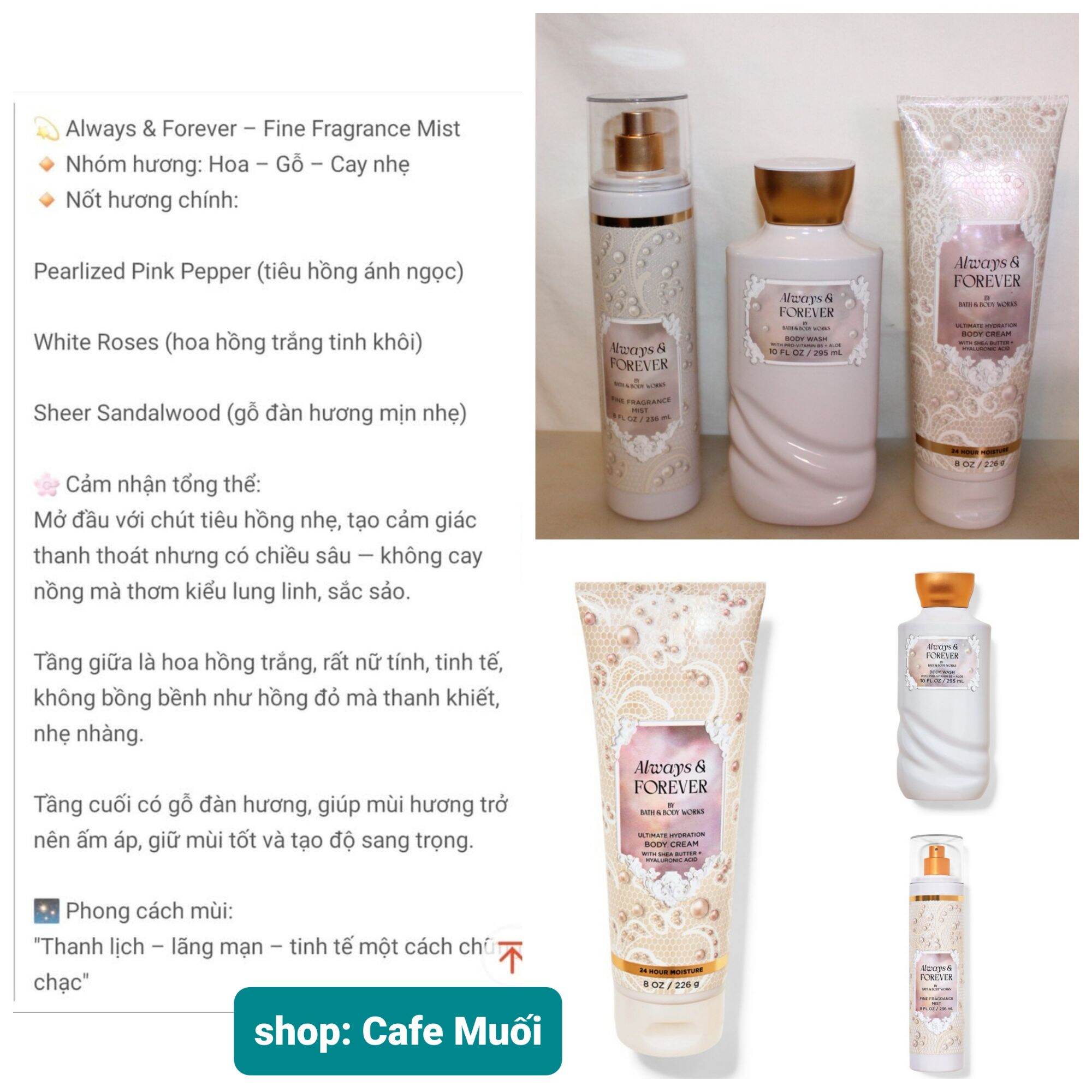 ALWAYS & FOREVER ‼️XỊT THƠM _ GEL TẮM + KEM DƯỠNG HƯƠNG NƯỚC HOA Bath & Body works