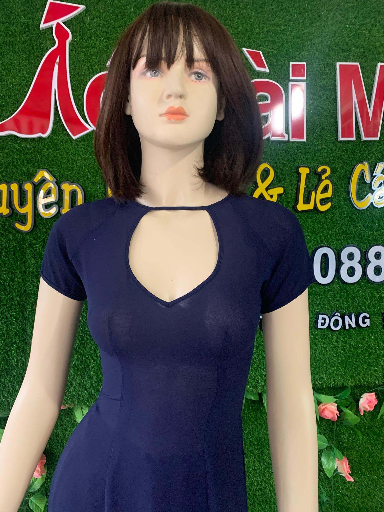 Bộ áo dài Lễ Tân cổ tim tay ngắn kèm quần-Áo Dài Moon