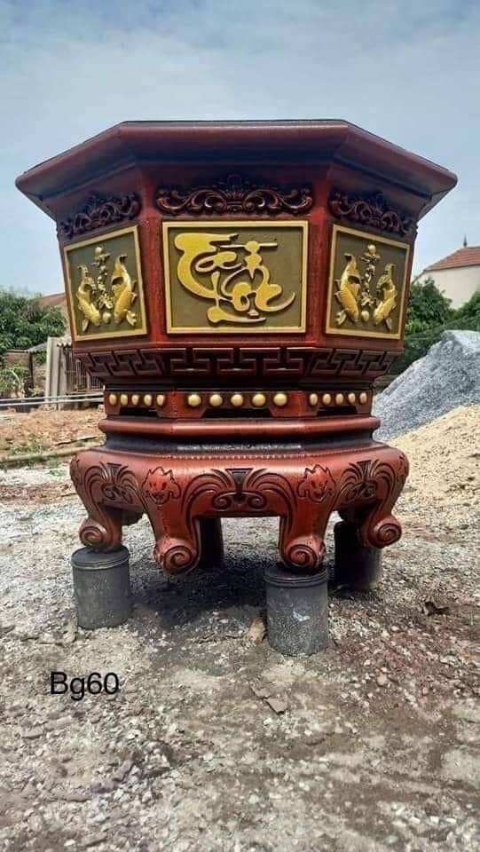 Khuôn Chậu bát giác tứ linh rộng 59 cm kèm chân nhựa abs