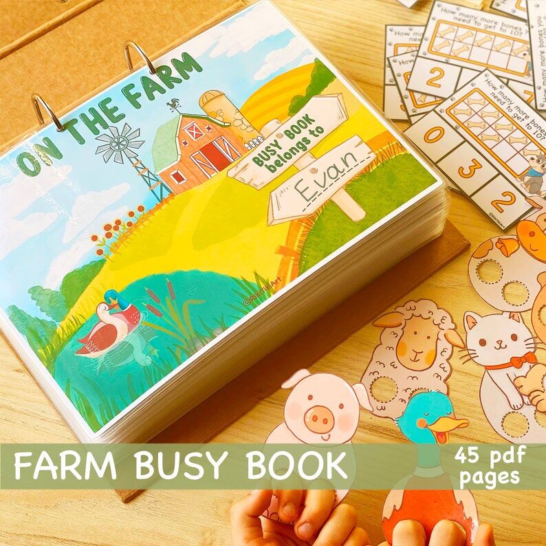 Học liệu bóc dán Montessori - Bộ động thực vật trang trại- On the farm busy book- Học liệu Giáo dục sớm cho bé.