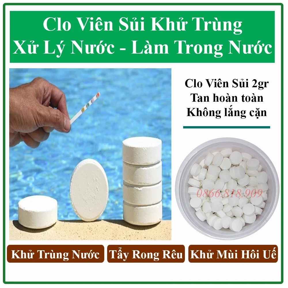 Hộp 1kg viên clo sủi giúp kháng khuẩn xử lý nước tẩy uế khử mùi hôi wc toilet
