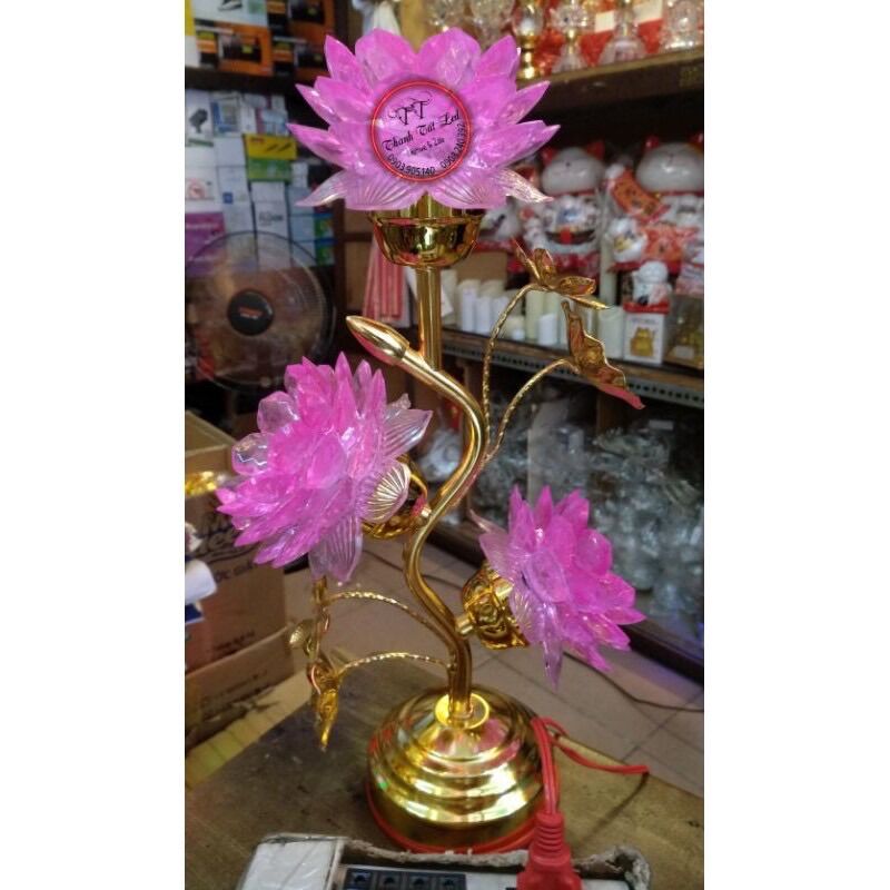 Đèn Thờ 3 bông Đổi Màu 37Cm Chân Sắt ( 1 cái )