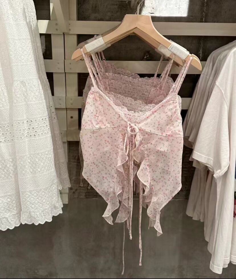 Áo Len Cardigan Ngắn Màu Hồng Viền Ren Hoa Cho Nữ Mùa Hè 2024 Áo Khoác Ngoài Ren Viền Hoa Thắt Nơ Ph