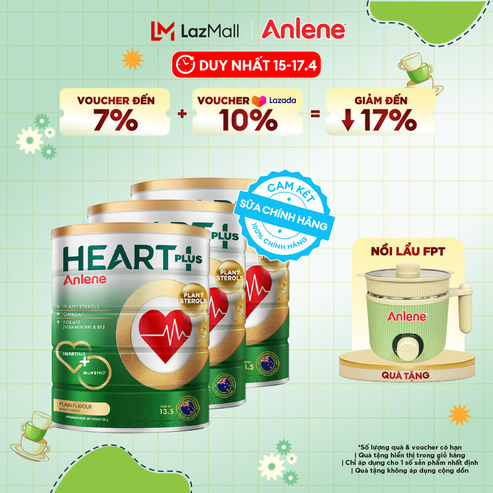 [Voucher giảm đến 26%]Combo 3 Sữa Bột Anlene Heart Plus Với Dưỡng Chất Chăm Sóc Sức Khỏe Tim Mạch Lon 750G