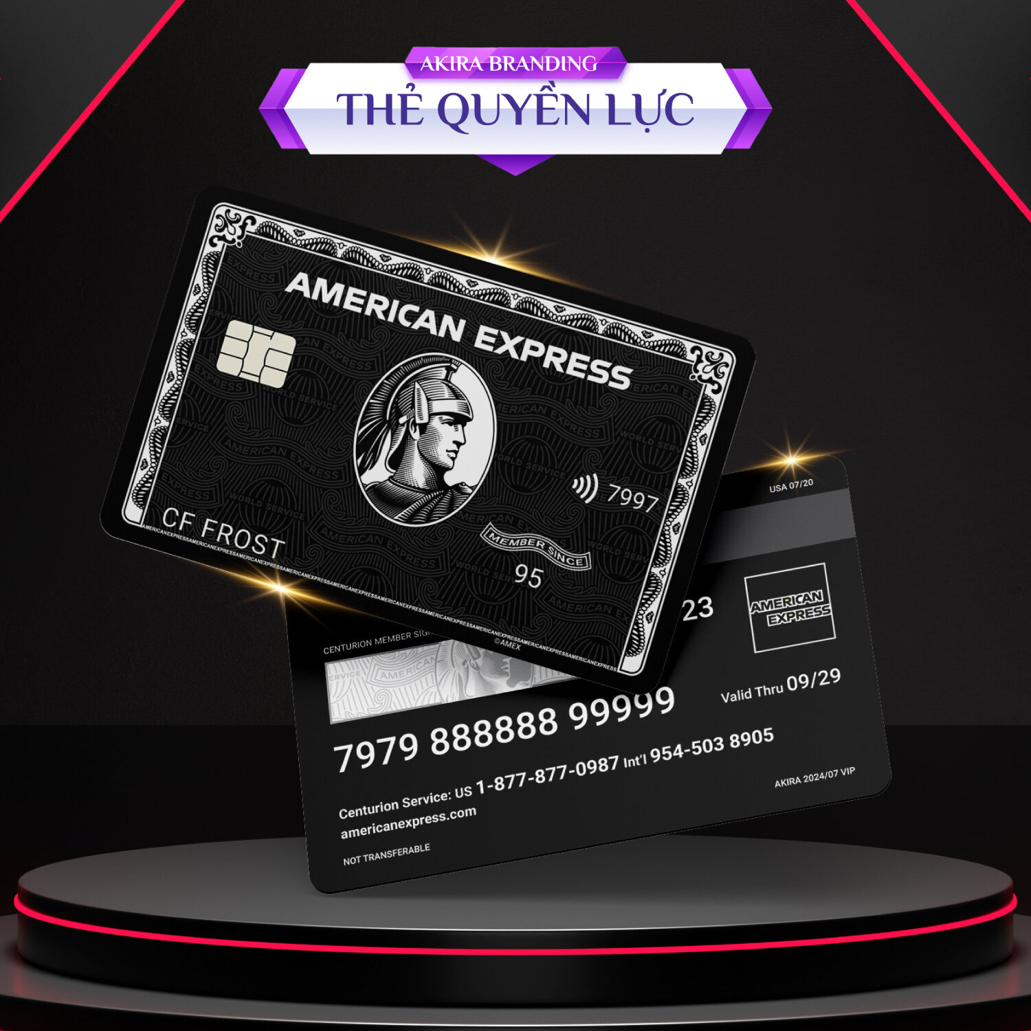 Black card - Mẫu thẻ tín dụng American Express Chất liệu nhựa PVC 4 lớp cao cấp sang trọng Skin thẻ 