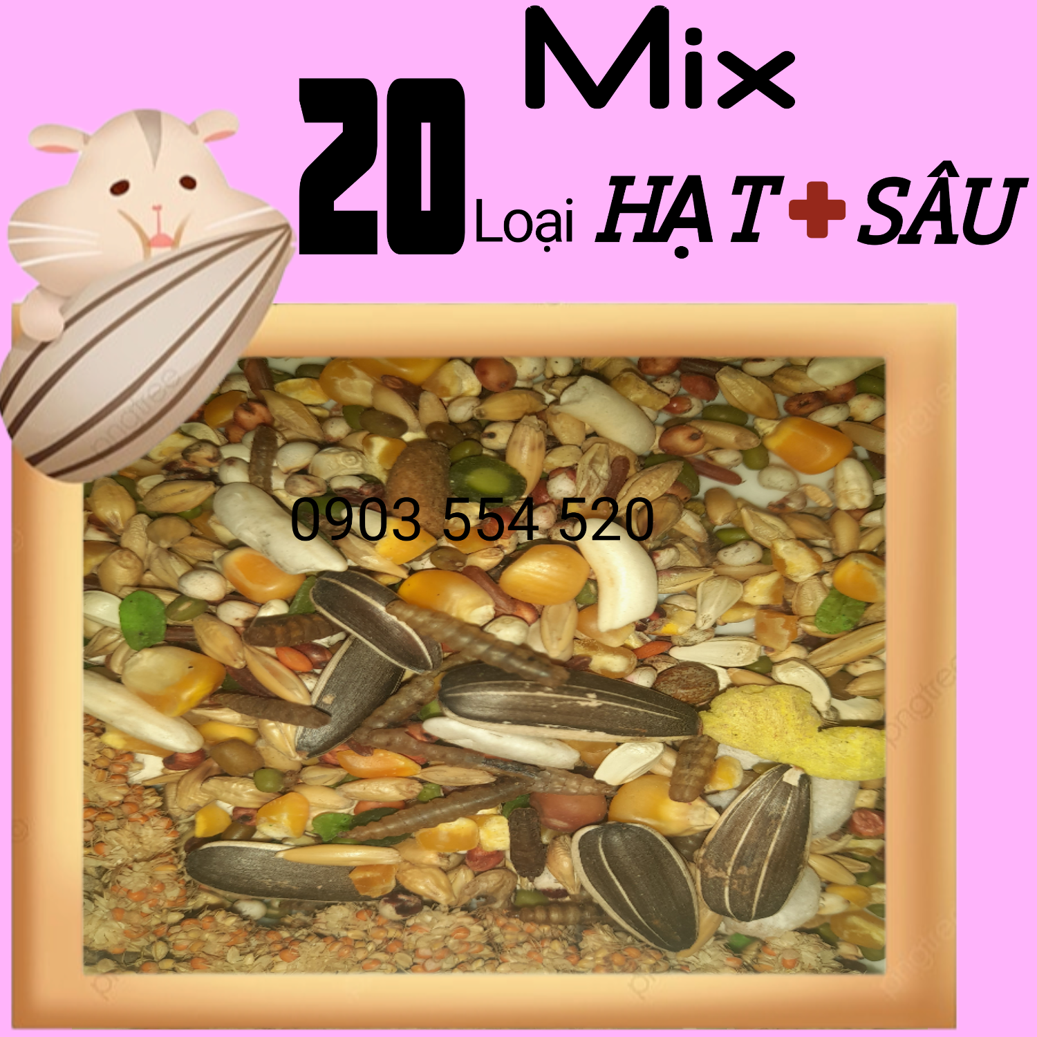 Hỗn hợp hạt trộn dinh dưỡng.thức ăn cho hamster/sóc/nhím/bọ