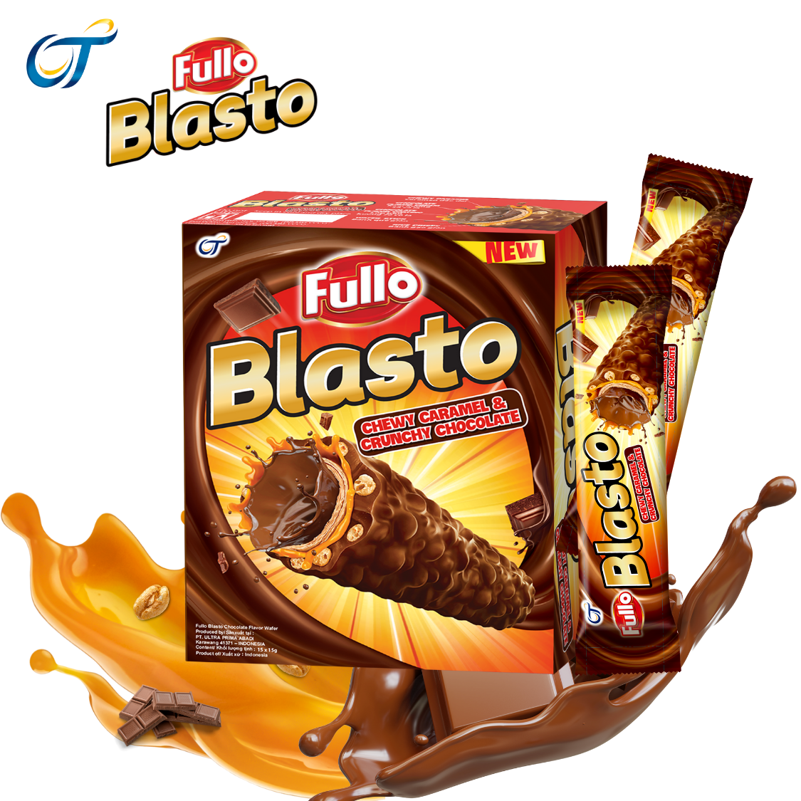 Fullo Blasto _ Bánh ống Sô cô la 5 lớp Caramel và gạo rang nhập khẩu Indonesia