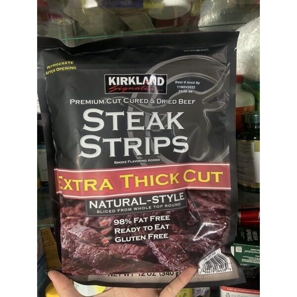 Khô bò mỹ kirkland steak strips extra thick cut