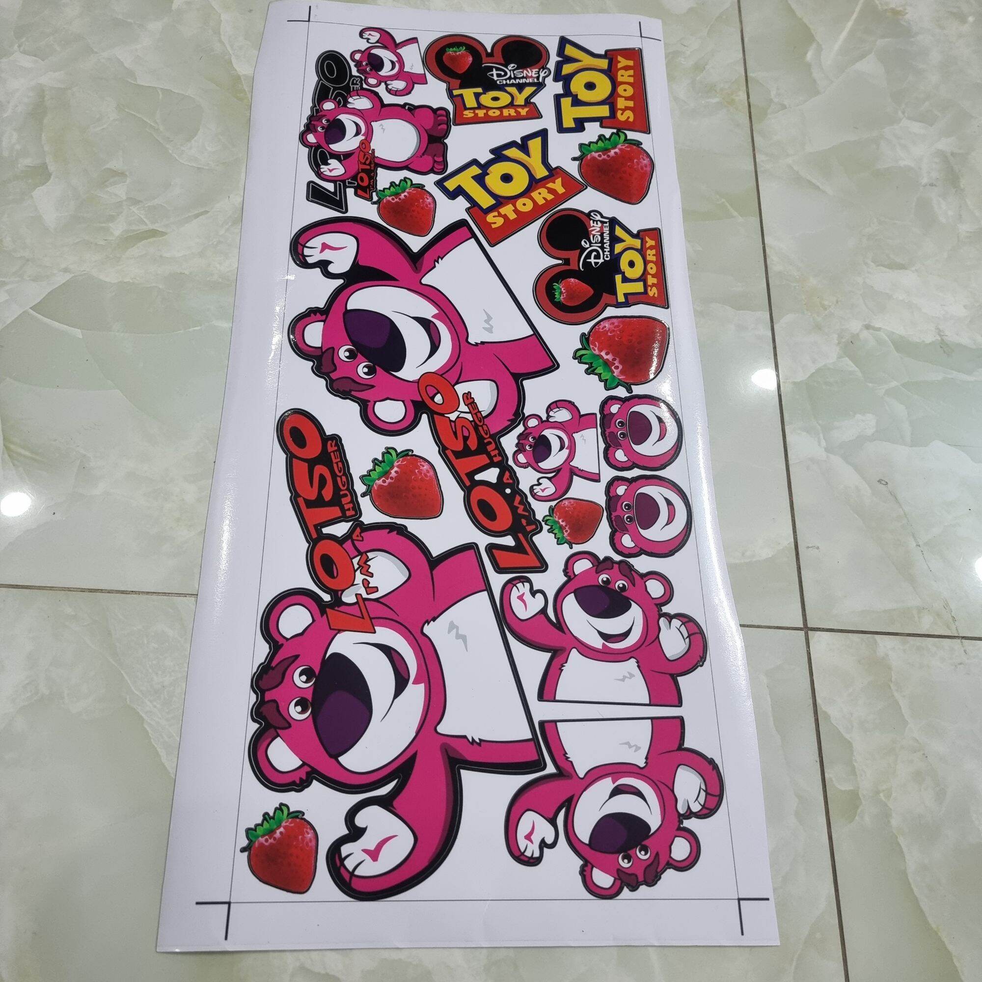 Combo logo sticker gấu dâu hồng dán nền đen trọn bộ 20x60cm