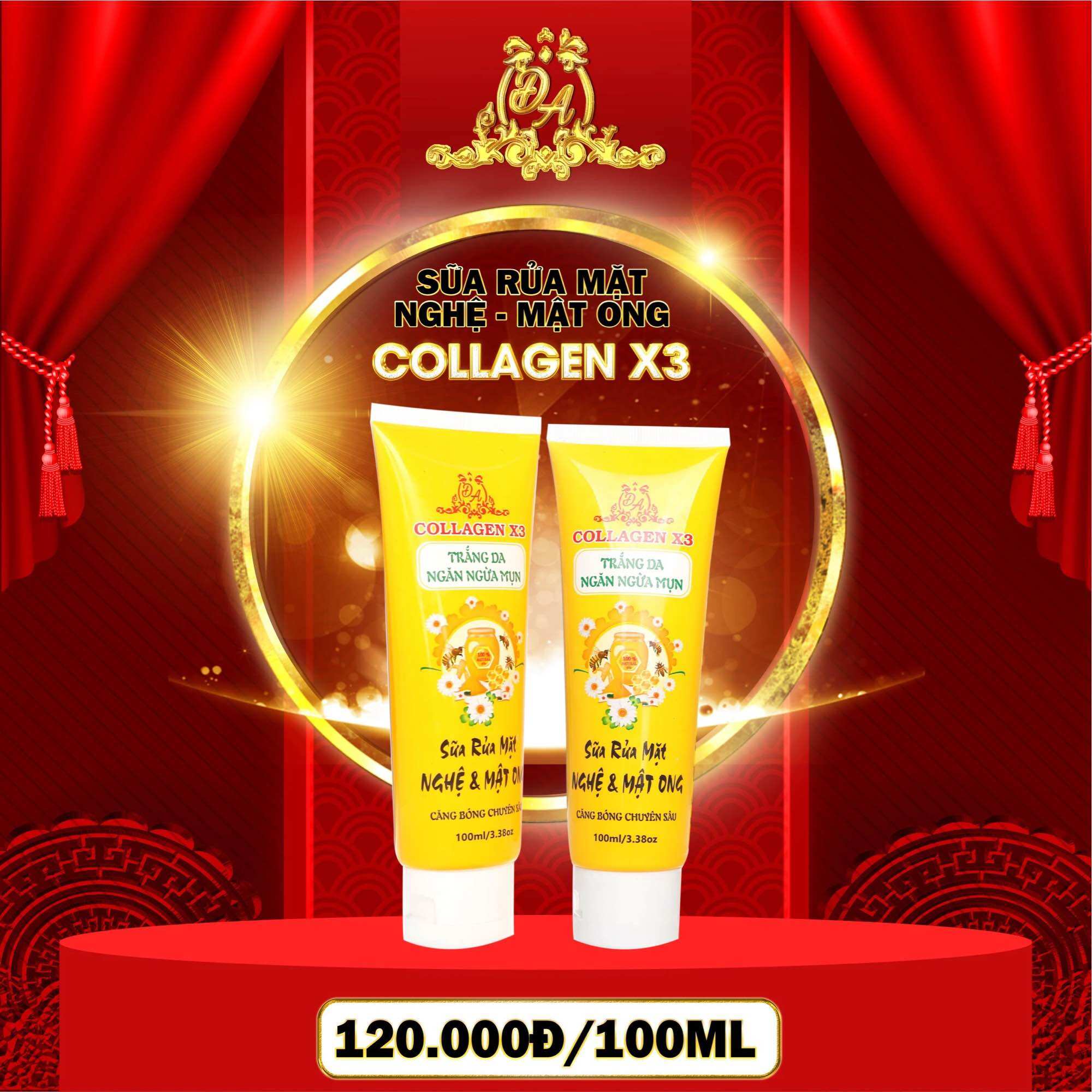 Sữa rửa mặt collagen x3 đông anh nghệ mật ong 100ml - sữa rửa mặt collagen x3 - sữa rửa mặt đông anh - sữa rửa mặt nghệ ngừa mụn collagen x3 - mỹ phẩm đông anh chính hãng -