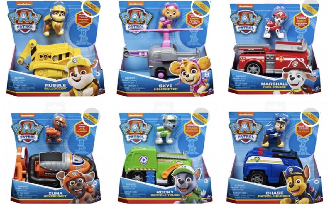 Set 4 Paw Patrol gồm xe và chó cứu hộ : Chase, Rubble, Skye, Zuma