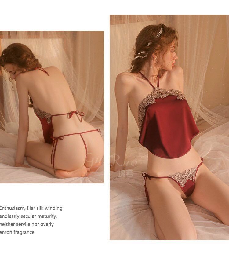 (BIGSIZE 55-80kg) Set yếm cột dây phối ren sexy